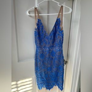 Blue V Neck Mini Dress with Lace, Size S, never worn, VICI